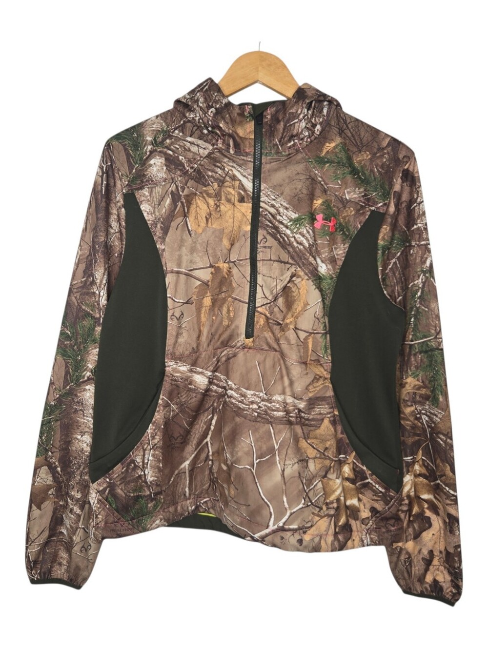 Under Armour Womens Real Tree Camo Scent Control Hunting 1/4 Zip Hoodie Large